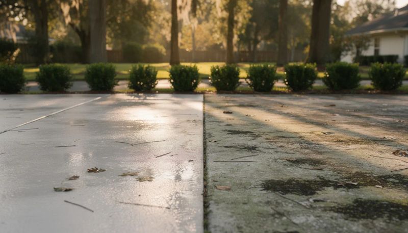 Clean bright concrete patio at a Stockton home after professional washing